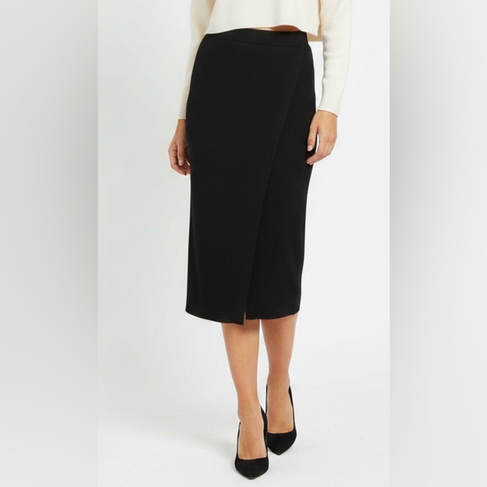 Abercrombie and Fitch Black Ribbed Knit Wrap Style Pencil Midi Skirt Size Small